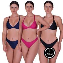 Kit 3 Biquíni com Bojo Removível Asa Delta Fio Duplo - c6 KIT 3 ROBERTA PRETO MARINHO PINK Kit 3 Biquíni com Bojo Removível Asa Delta Fio Duplo - c6 KIT 3 ROBERTA PRETO MARINHO PINK