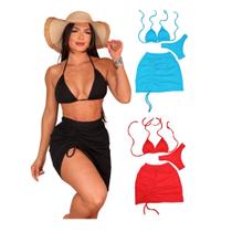 Kit 3 Biquíni Com Saia peças Brilhante Premium - Praia