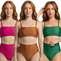 KIT 3 Biquíni Cropped Hot Pants Top Faixa Liso Bella Fiore Cintura Alta Para Verão Praia Confortavel Tamanho:GGCor:Rosa KIT 3 Biquíni Cropped Hot Pants Top Faixa Liso Bella Fiore Cintura Alta Para Verão Praia Confortavel Tamanho:GGCor:Rosa