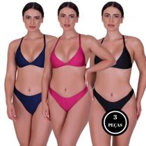 Kit 3 Biquíni Feminino com Bojo Removível Asa Delta Fio Duplo - c6 KIT 3 ROBERTA PRETO MARINHO PINK