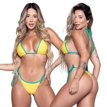Kit 3 Biquínis Cortininha Bella Fiore Fio Dental Asa Delta Torcida Verde Amarela