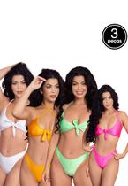 Kit 3 Biquínis Cropped Amarração Sem Bojo Calcinha Asa Delta