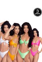 Kit 3 Biquínis Feminino Amarração Sem Bojo Canelado Carine