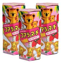 kit 3 BISCOITO KOALA COM RECHEIO MORANGO LOTTE 37g
