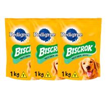 Kit 3 Biscoito Pedigree Biscrok Multi Cães Adultos 1kg
