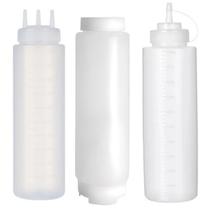 Kit 3 Bisnagas de 1 Litro Graduadas sendo 1 Bisnaga de 3 Bicos 1 Bisnaga Tradicional e 1 Bisnaga Invertida Estilo Fifo