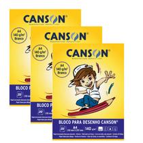 Kit 3 Bloco Canson A4 Desenho 140g 20 Fls Branco 210x297mm Kit 3 Bloco Canson A4 Desenho 140g 20 Fls Branco 210x297mm