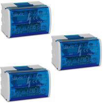 Kit 3 bloco de distribuicao 125a modular com 2 barramentos 7 ligações cada trilho din s112-01