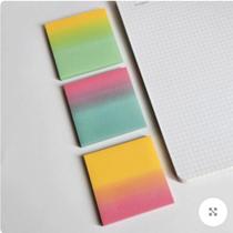 Kit 3 Blocos Adesivos 150 Folhas Postit Papel Vegetal Translúcido Glitter Degradê Sticky Notes Planejamento Estudo Escritório