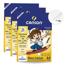 Kit 3 Blocos Canson A4 20 folhas cada Gramatura 140g Branco Ideal para Desenho Técnico Profissional ou Infantil Kit 3 Blocos Canson A4 20 folhas cada Gramatura 140g Branco Ideal para Desenho Técnico Profissional ou Infantil