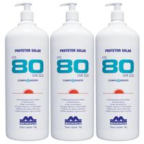 Kit 3 Bloqueador Protetor Solar Profissional 1 KG Corpo E Rosto FPS 80 Mavaro