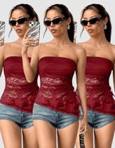Kit 3 Blusa Blusinha Feminina sem alça Assimétrica Renda Floral Verão