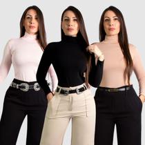 Kit 3 Blusa Blusinha Vicolycra Cacharrel Manga Longa Social Kit 3 Blusa Blusinha Vicolycra Cacharrel Manga Longa Social