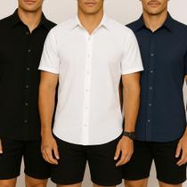Kit 3 Blusa Camisa Manga Curta com Toque de Linho 100% Viscose Solta Leve Estilo Old Money