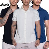Kit 3 Blusa de linho Camisa Masculina para verão praia manga curta fresca moda