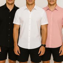 Kit 3 Blusa de linho Camisa Masculina para verão praia manga curta fresca moda