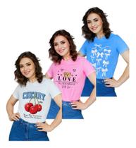 Kit 3 Blusa Feminina 100%algodão Premium Atacado T-shirt Top