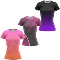 Kit 3 Blusa Feminina Academia Fitness Caminhada Treino Beach tennis Musculação Dry fit ante suor