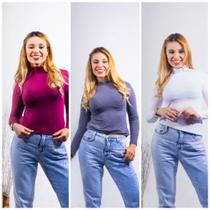 Kit 3 blusa feminina cacharrel com manga longa