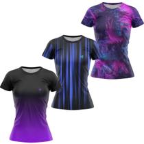 Kit 3 Blusa Feminina Camiseta Academia Fitness Caminhada Musculação Corrida Treino Kit 3 Blusa Feminina Camiseta Academia Fitness Caminhada Musculação Corrida Treino