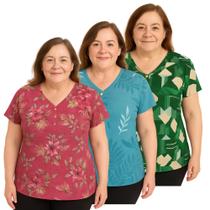 Kit 3 Blusa Feminina Confortável Soltinhas Senhoras Plus Verão