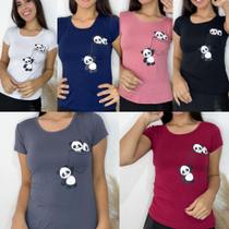 KIT 3 Blusa Feminina Estampa Panda Camiseta Feminina Atacado Kit com 3 - GK