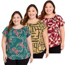 Kit 3 Blusa Feminina Estampadas Leve Soltinhas Confortáveis
