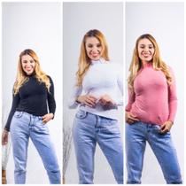 Kit 3 blusa feminina gola alta de manga longa