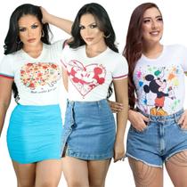 Kit 3 Blusa feminina luxo t-shirt branca punho na manga - TRENDY FASHION