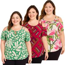 Kit 3 Blusa Feminina Senhora Malha Fria Liganete Estampadas.
