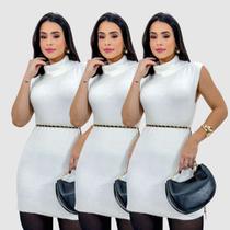 Kit 3 Blusa Feminina Tricot Sem Manga Gola Longa Outono