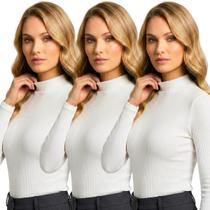 Kit 3 Blusa Gola Alta Feminina Canelada Manga Longa Cacharrel Casual Frio Inverno Kit 3 Blusa Gola Alta Feminina Canelada Manga Longa Cacharrel Casual Frio Inverno