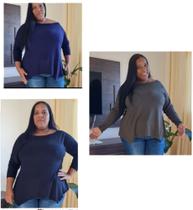 Kit 3 Blusa Plus Size Manga Longa Ampla Feminina Ref. 15578