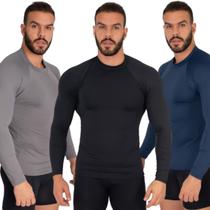 KIT 3 Blusa Térmica Proteção UV Poliester WLS Modas Manga Longa Treino Moda Fitness Masculina KIT 3 Blusa Térmica Proteção UV Poliester WLS Modas Manga Longa Treino Moda Fitness Masculina