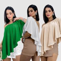 Kit 3 Blusa Top Cropped Soltinho Um Ombro Só Verão Premium Kit 3 Blusa Top Cropped Soltinho Um Ombro Só Verão Premium