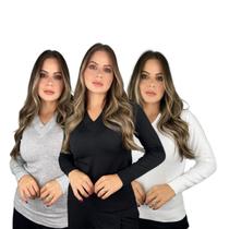 Kit 3 Blusa Trico Basica Feminina Decote V Manga Longa Kit 3 Blusa Trico Basica Feminina Decote V Manga Longa