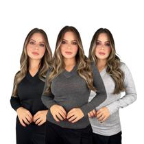Kit 3 Blusa Trico Basica Feminina Decote V Manga Longa Kit 3 Blusa Trico Basica Feminina Decote V Manga Longa