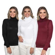 Kit 3 Blusa Tricot Feminina Gola Alta Cacharrel Manga Longa Inverno 2024