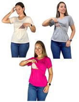 Kit 3 Blusas Amamentação Diversas Cores Premium Gestante Amamentar Camiseta Manga Curta Gola V