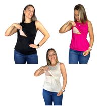 Kit 3 Blusas Amamentação Diversas Cores Premium Gestante Amamentar T-shirt Regata