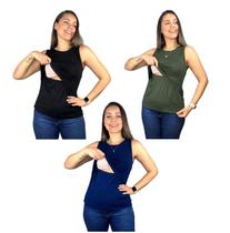 Kit 3 Blusas Amamentação Diversas Cores Premium Gestante Amamentar T-shirt Regata