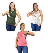 Kit 3 Blusas Amamentação Diversas Cores Premium Gestante Amamentar T-shirt Regata - Conch