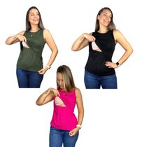 Kit 3 Blusas Amamentação Diversas Cores Premium Gestante Amamentar T-shirt Regata - Conch
