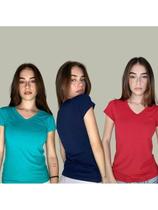 Kit 3 Blusas Baby Look Decote V Basica