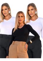 Kit 3 Blusas Basicas Feminina Gola V Ml Viscolycra (ref 002)