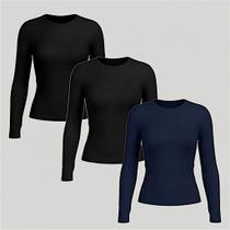 Kit 3 Blusas Básicas Feminina Manga Longa Casual Suplex Premium Compressão Segunda Pele -