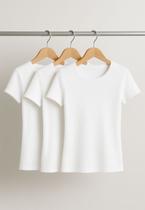Kit 3 Blusas Básicas Manga Curta Canelada Brancas Salvatore