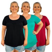 Kit 3 Blusas Batas Plus Size Moda Evangélica Lisas Confortável Kit 3 Blusas Batas Plus Size Moda Evangélica Lisas Confortável