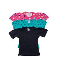 Kit 3 Blusas Blusinhas Infantil Com Babado Manga Kit 3 Blusas Blusinhas Infantil Com Babado Manga
