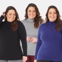 Kit 3 Blusas Cacharrel Gola Alta Clara Feminina Plus Size 1130 Kit 3 Blusas Cacharrel Gola Alta Clara Feminina Plus Size 1130